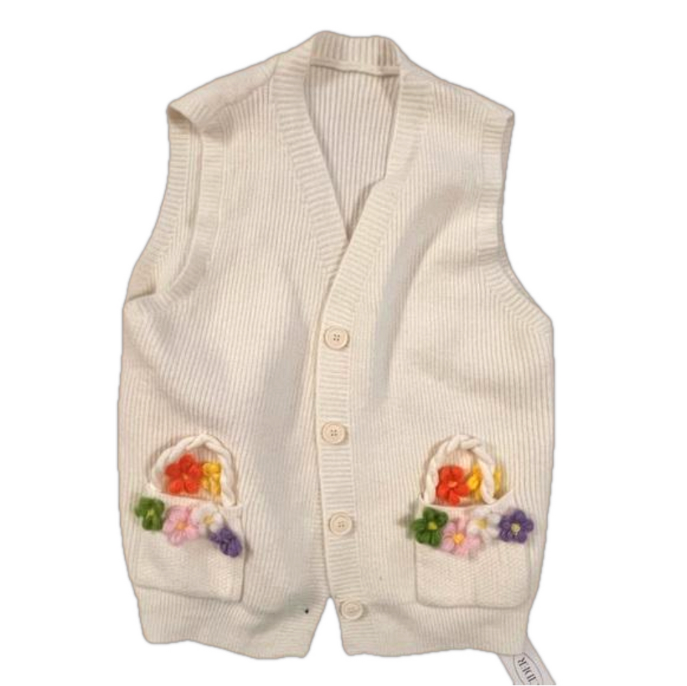 Cider Cream Sweater Vest with Floral Accents